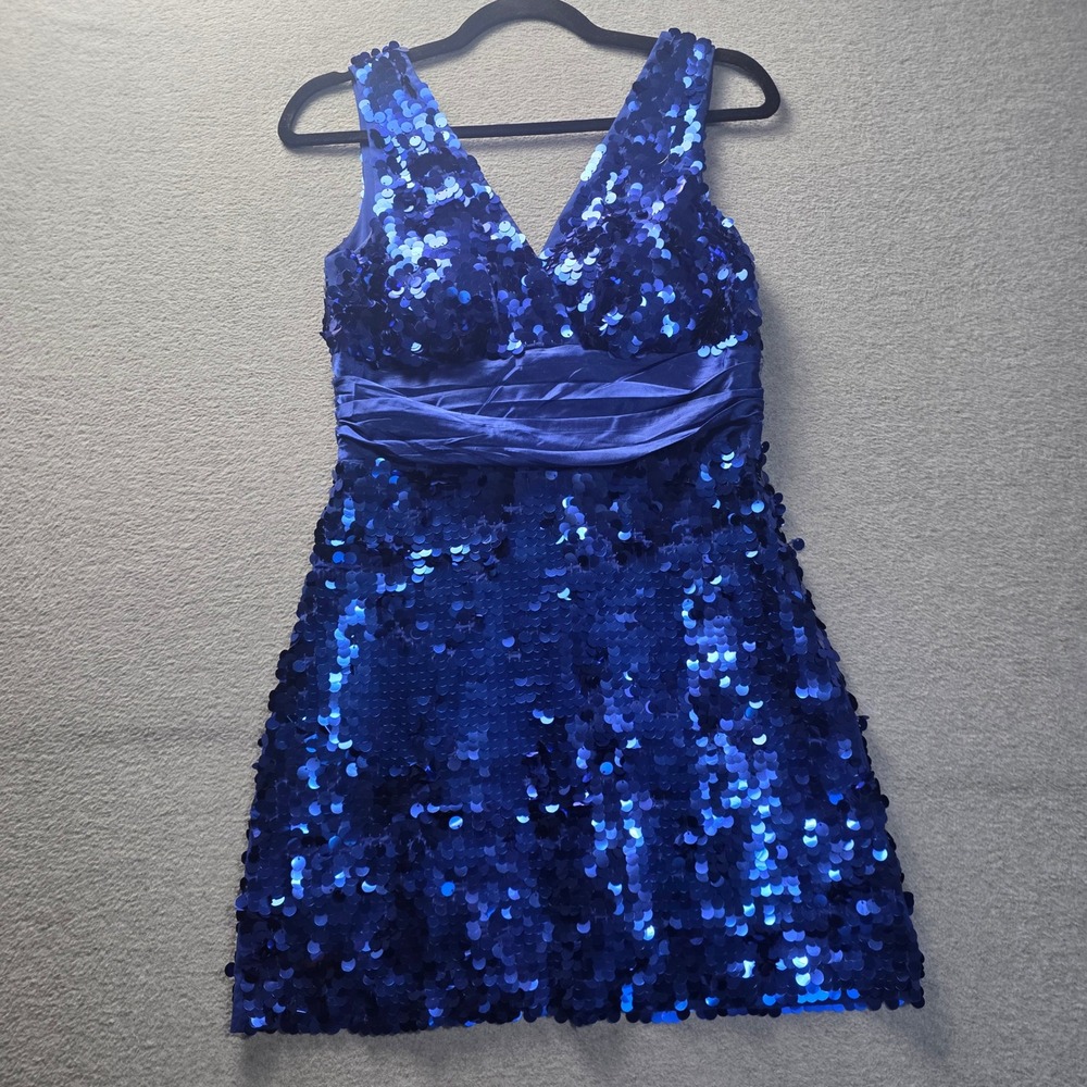 Sequin Mini Dress M Blue Y2K Hoco Cocktail Party NYE Fit & Flare Forever 21